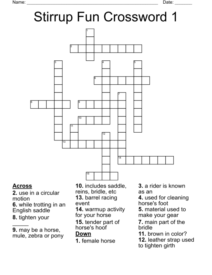 Colorful illustration of a mule with a crossword puzzle about mules for second graders