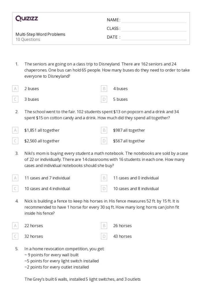 Third grade student working on a multi-step word problem worksheet about mountain elevations