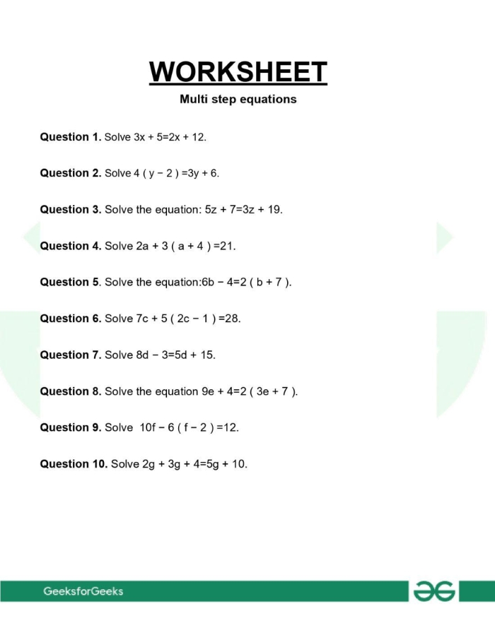 Eighth grade algebra worksheet featuring a quiz on solving multi-step equations number fourteen