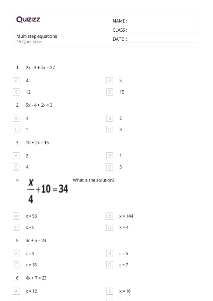 Engaging Multi-Step Equations: Crack the Code worksheet for classroom practice Worksheet featuring a code-breaking activity focused on solving multi-step equations for eighth graders