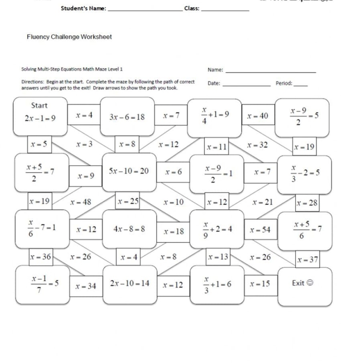 Engaging worksheet for mastering one-variable multi-step equations in algebra Multi-Step Equations Tic-Tac-Toe worksheet for eighth graders to practice solving equations