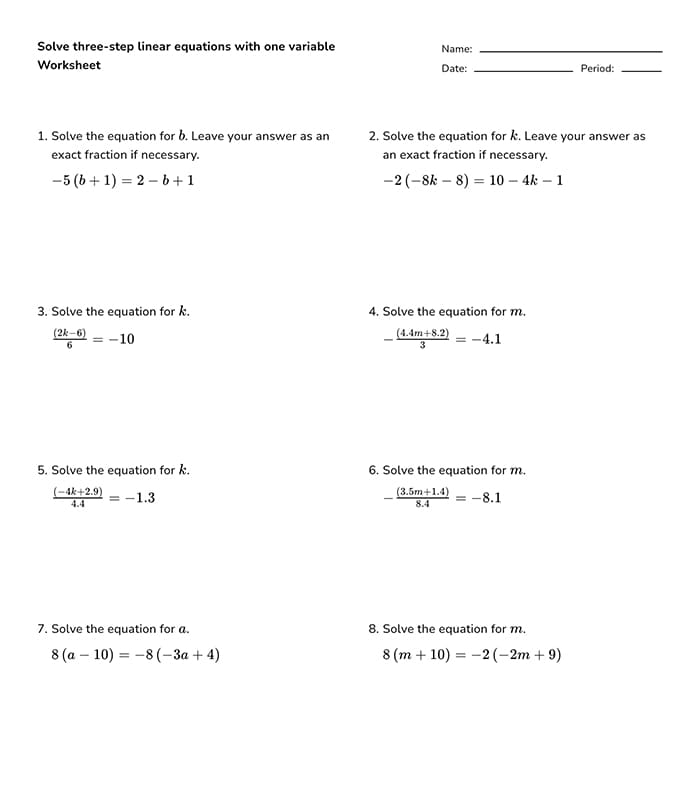 Fun and interactive multi-step equations practice for eighth grade students Engaging Tic-Tac-Toe worksheet for eighth graders to practice multi-step equations