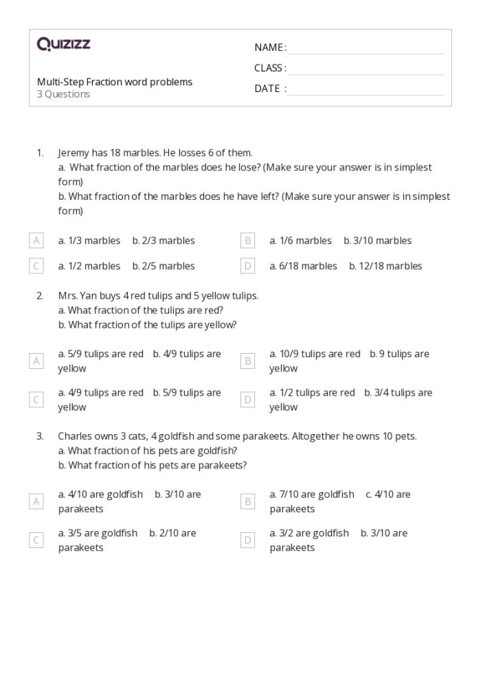 Fifth grade students solving multi-step fraction word problems with visual examples and step-by-step solutions for geometry practice