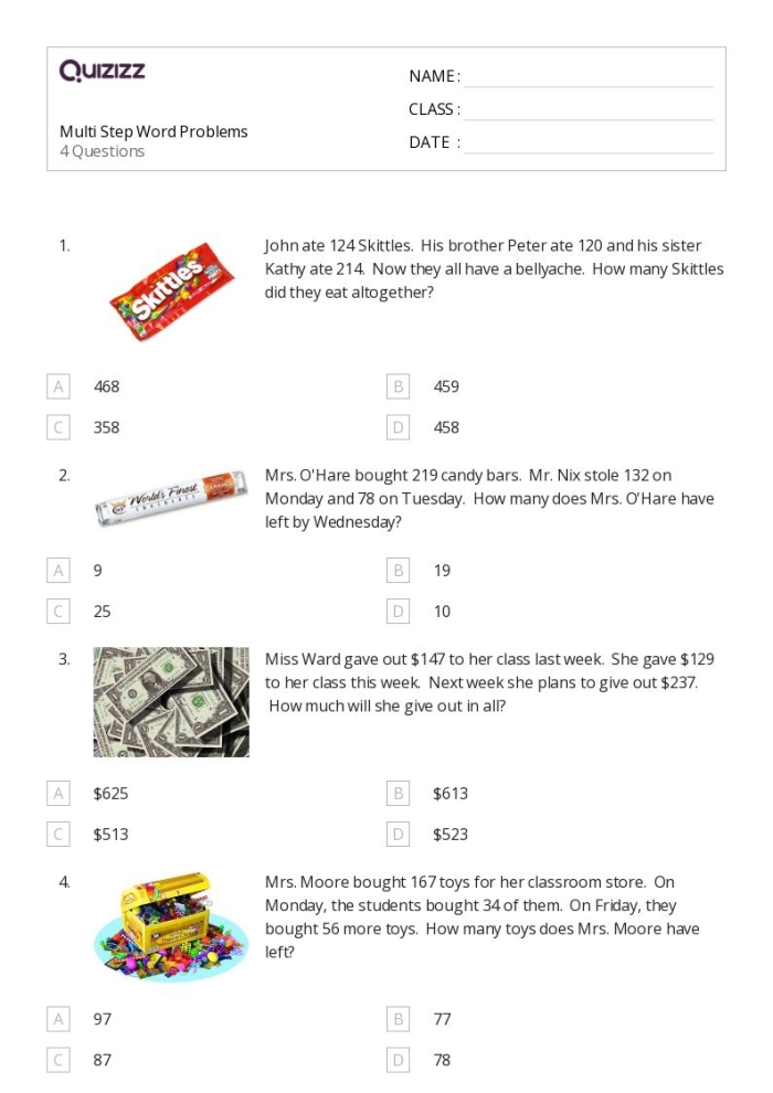 Marco's Kitchen Restaurant Word Problem Activity for Elementary Math Practice Fourth grade students solve multi-step word problems about running Marco's restaurant kitchen