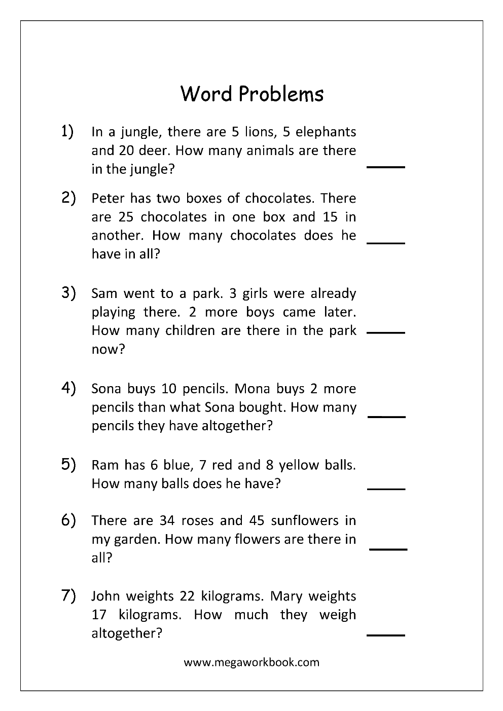 Stepping Through Addition and Subtraction Word Problems Practice Worksheet Number 20 Third grade student worksheet featuring multi-step addition and subtraction word problems for math practice