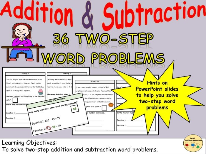 Practice worksheet showing mixed operation word problems for elementary math learners Third grade students solving multi-step word problems using addition and subtraction operations together