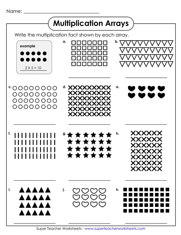 Third grade student matching arrays to multiplication equations worksheet number eleven