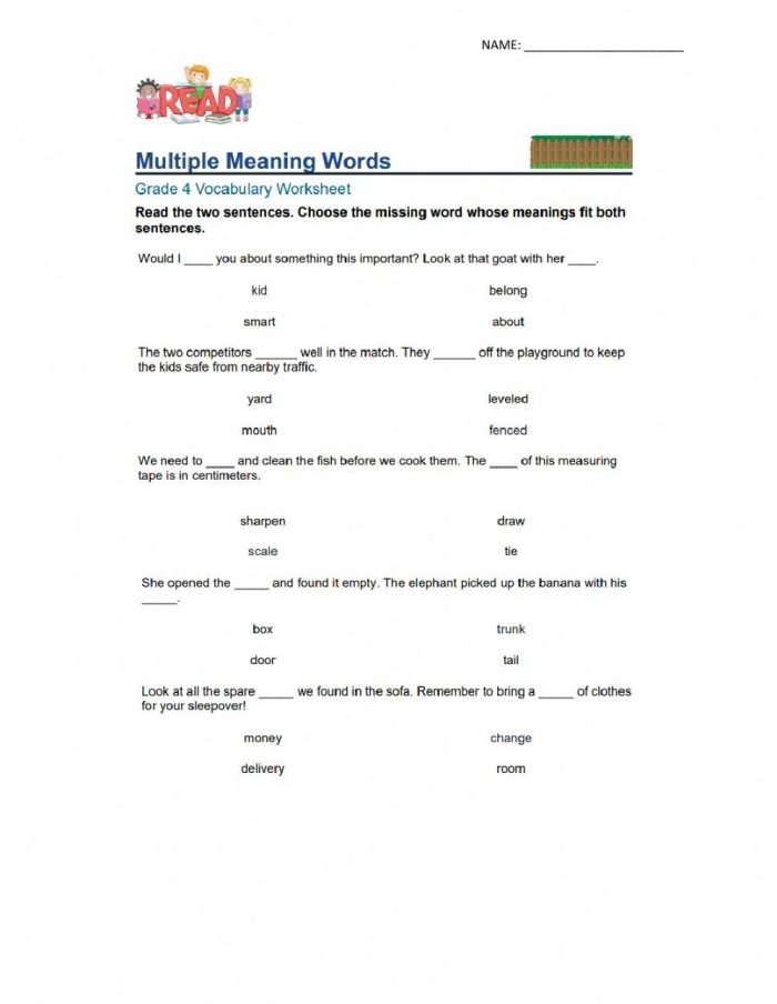 Using Context Multiple Meaning Words Worksheet for Grade 3 Image 3 Third grade student working on a worksheet about identifying multiple meaning words using context clues