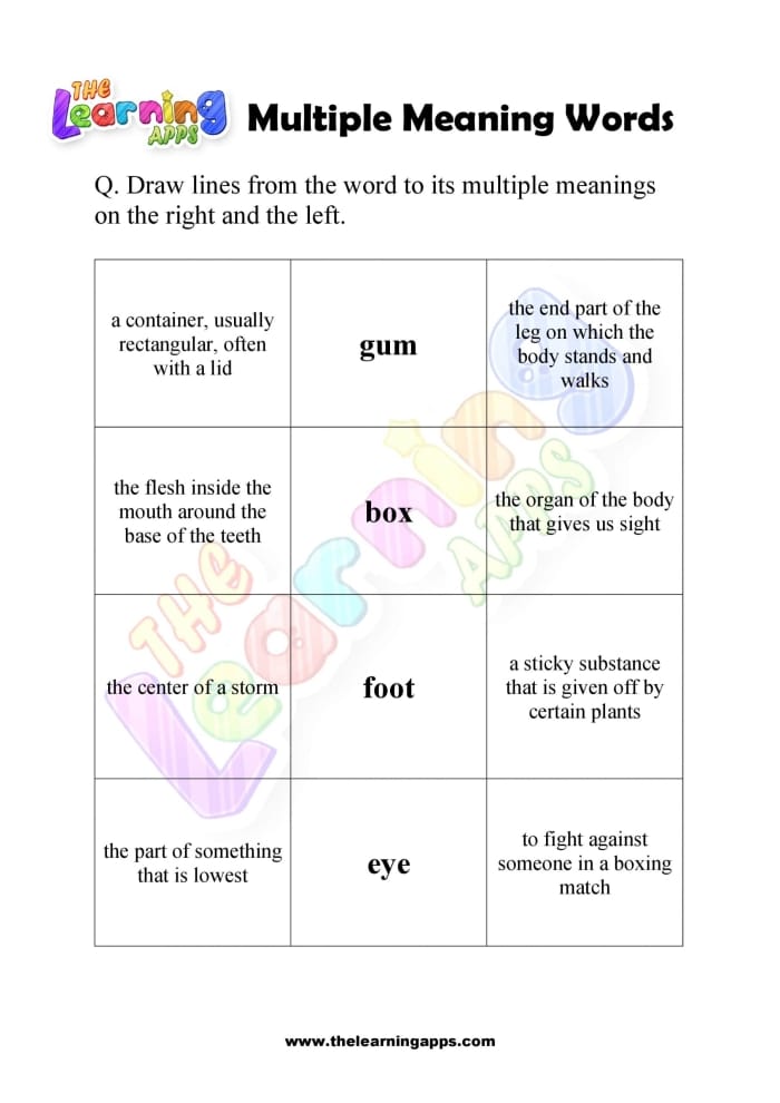 Multiple choice worksheet on vocabulary skills for identifying meanings through context Worksheet featuring multiple meaning words for third graders to practice homographs