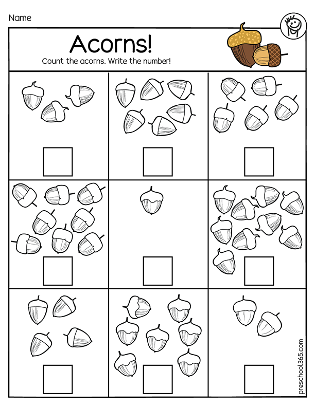 Colorful acorns illustrating addition and multiplication for third graders