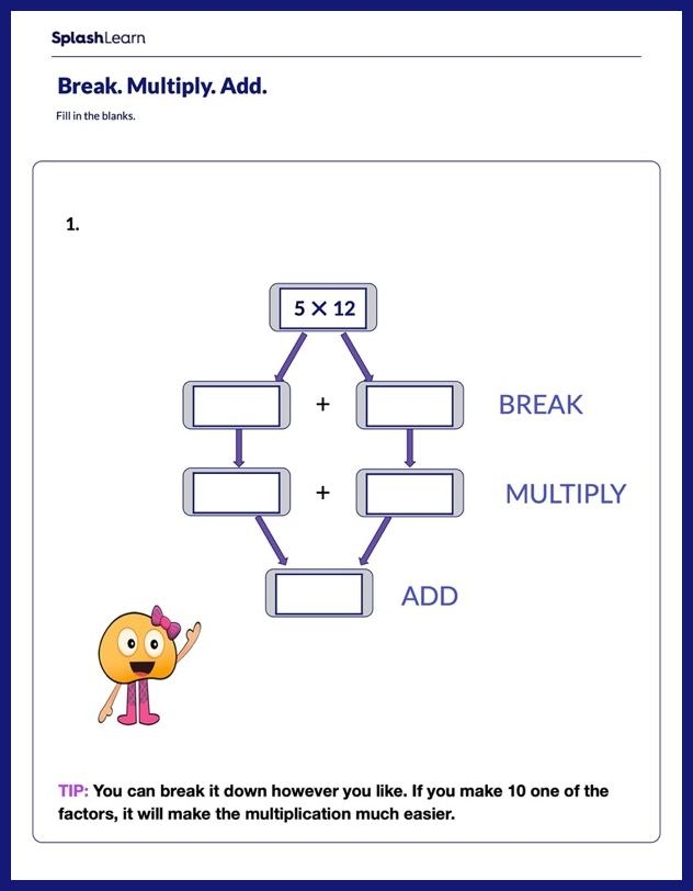 Third grade worksheet featuring acorn images for practicing addition and multiplication math skills