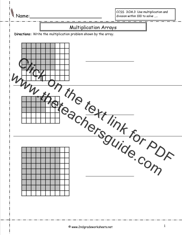 Arrays with multiplication equations for 3rd grade place value practice worksheet 22