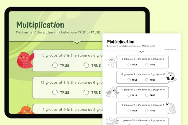 Multiplication and Comparison Practice Worksheet 15 for Elementary Learners Third grade multiplication and comparison worksheet showing equations for students to identify which has the greater value using multiplication skills