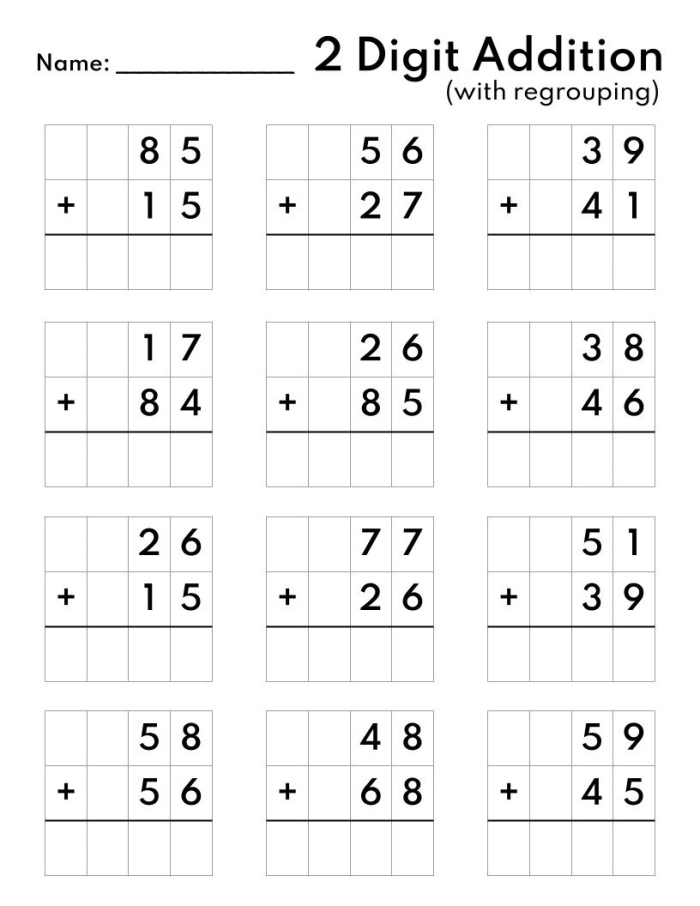 Multiplication with Regrouping worksheet featuring over 40 practice problems for fourth graders