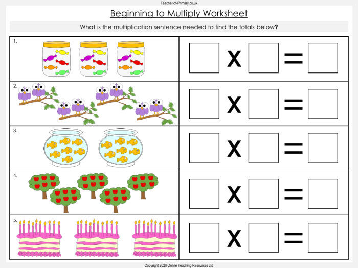 Third grade student working on a repeated groups math worksheet about multiplication