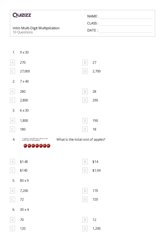 Third grade student working on a repeated groups multiplication worksheet
