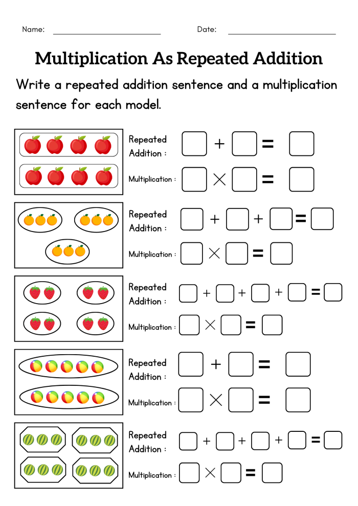 Third grade student completing a math worksheet about repeated groups multiplication