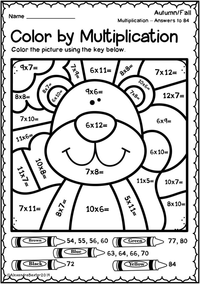 Third grade multiplication color by number worksheet featuring gumballs and math problems image 25 Colorful gumballs in a machine with multiplication problems and a color key for third graders to solve and color