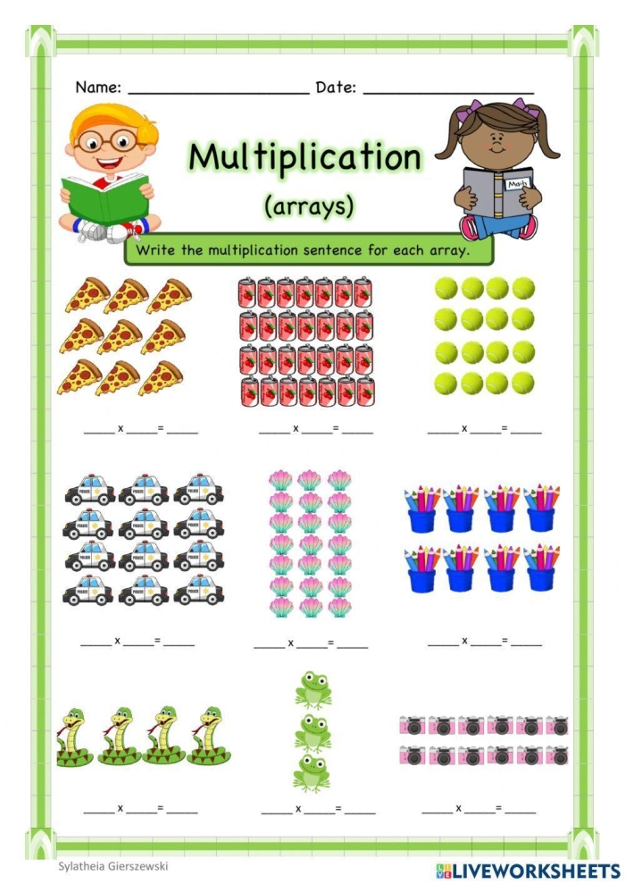 Multiplication Star Arrays Worksheet for Third Grade Math Third grade math worksheet featuring star arrays for single-digit multiplication practice