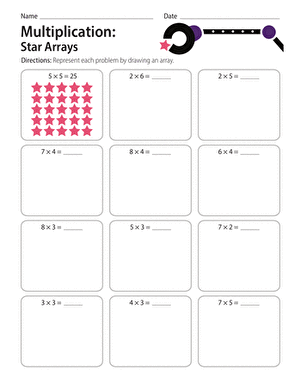Multiplication Star Arrays Worksheet for Grade 3 - Image 4 Star arrays illustration for solving multiplication problems for third graders