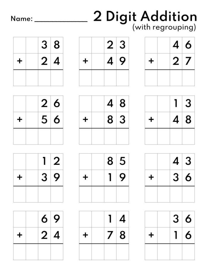 Multiplication with Regrouping worksheet featuring over 40 practice problems for fourth graders