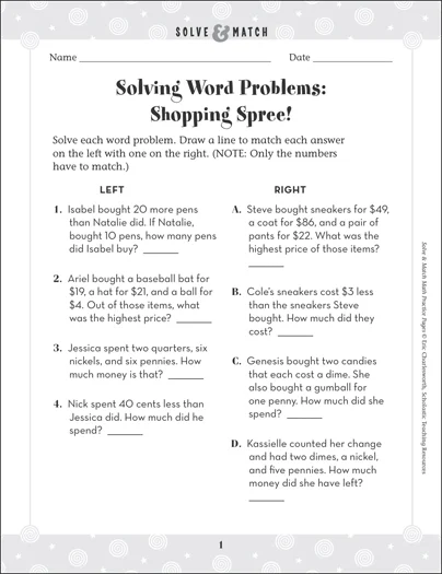 Third grade multiplication word problems worksheet focused on money concepts