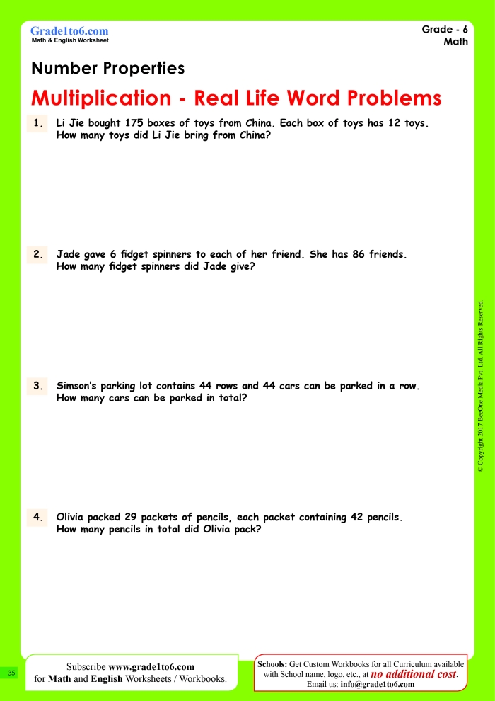 Third grade student working on a multiplication word problems check-in worksheet