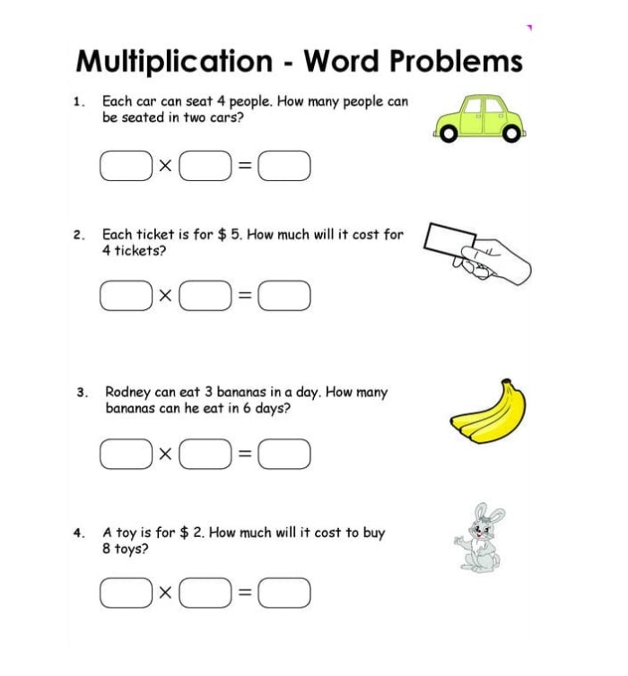 Third grade student completing a Multiplication Word Problems Check-In worksheet