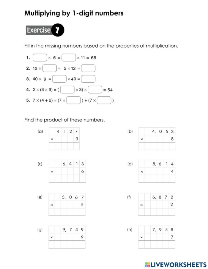 Multiplying by One Math Worksheet for Elementary Students Third grade students solving multiplication equations by multiplying numbers by 1 and completing a multiplication chart