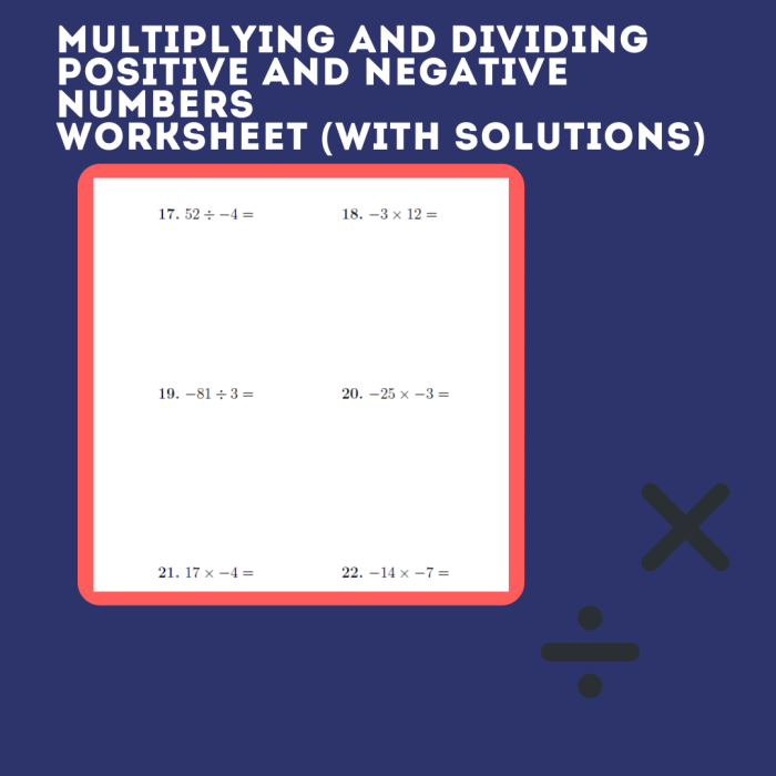 Worksheet for practicing multiplication and division of positive and negative fractions