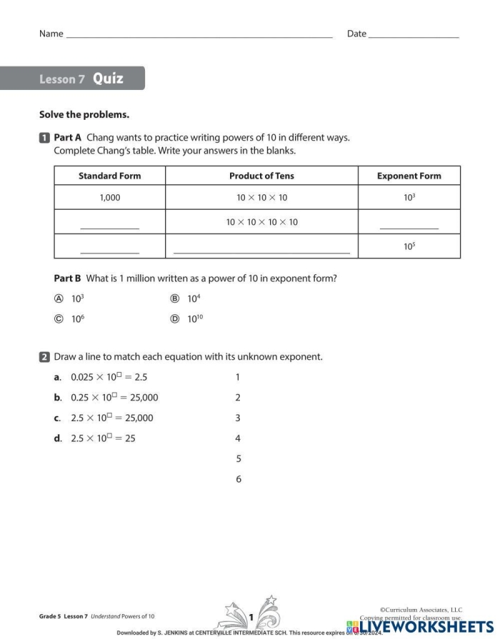 Multiplying by Powers of 10 Practice Worksheet 7 Fifth grade math worksheet focused on multiplying integers and decimals by powers of 10