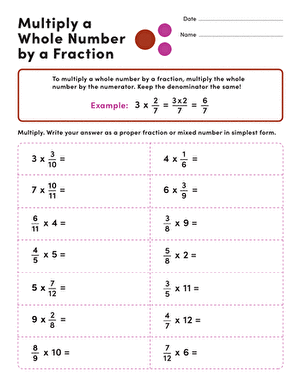 Fifth grade math worksheet featuring 14 problems on multiplying whole numbers by fractions