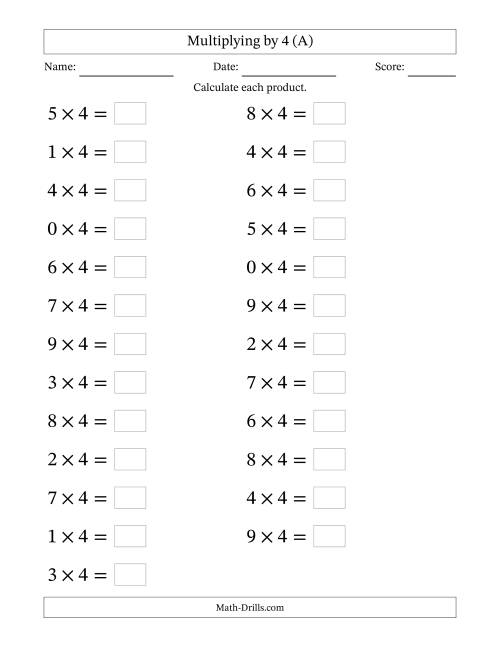 Third grade students practicing multiplication by four on a math worksheet