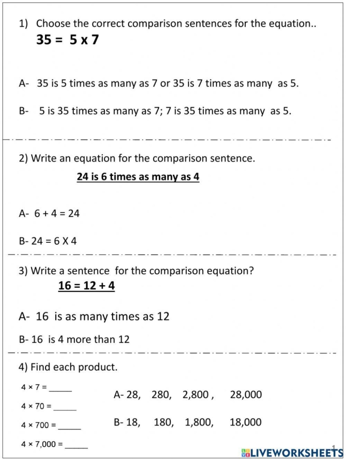 Multiplying by One Worksheet for Grade 3 Math Practice 20 Third grade student focused on completing a math worksheet about multiplying by one