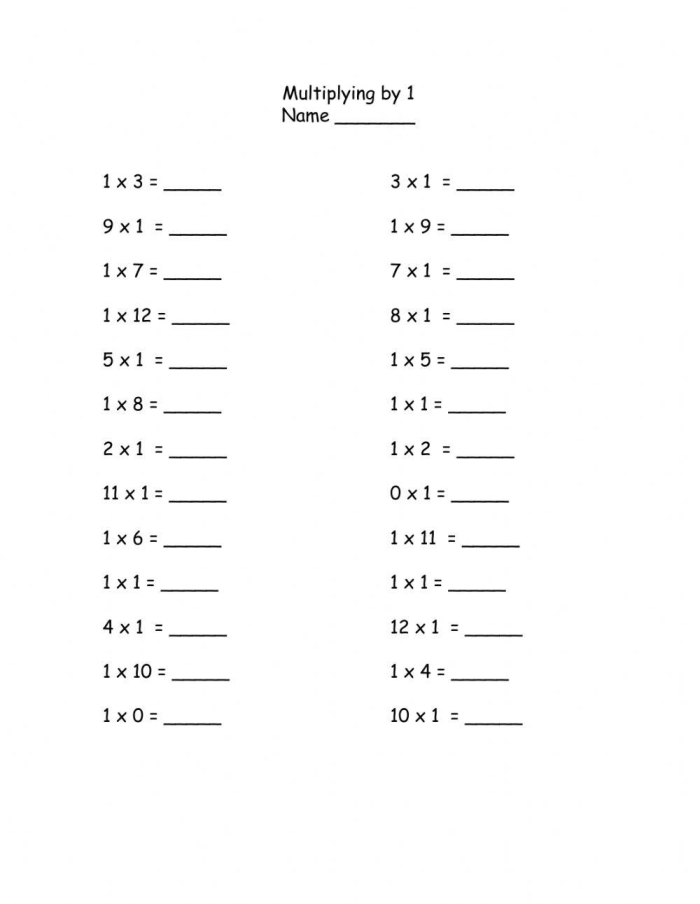 Multiplying by One worksheet practice for third graders fifteen Third grade student solving multiplication problems involving the number one on a math worksheet