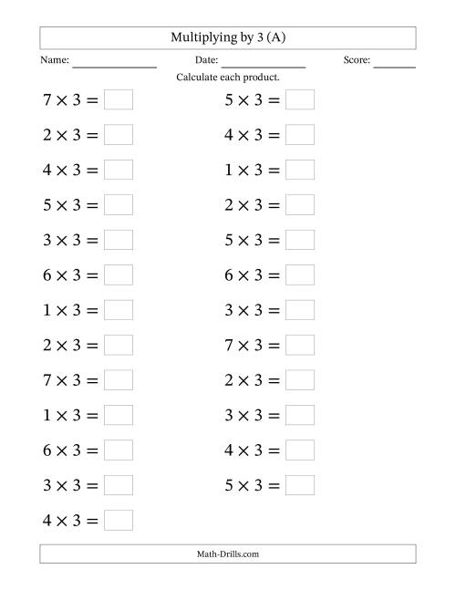 Third grade student working on a multiplying by seven math worksheet