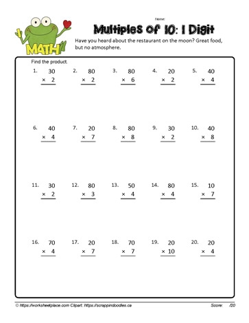 Multiplying by Ten Worksheet for Third Grade Math Practice Third grade student solving multiplication problems with ten on a math worksheet