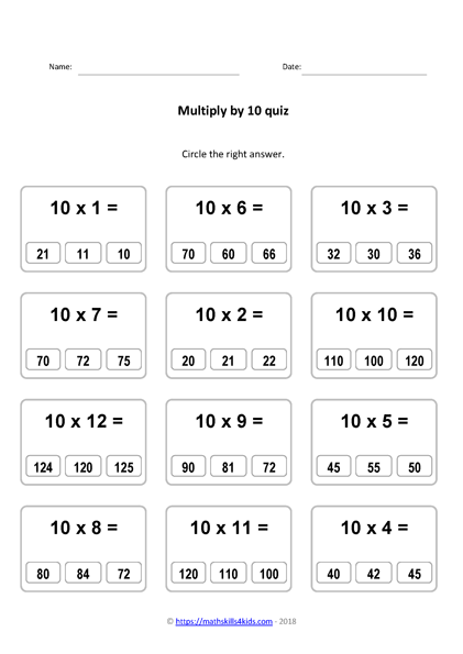 Multiplying by Ten Worksheet for Grade 3 Math Practice 23 Third grade students solving a multiplying by ten math worksheet and completing a number chart