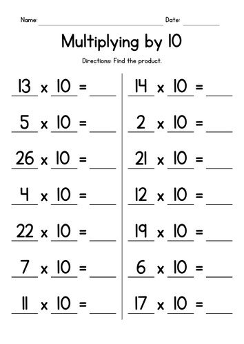 Grammar and Mechanics worksheet for Third Grade Multiplying by Ten worksheet for Third Grade
