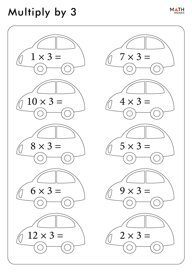 Third grade student filling out a multiplication by three worksheet and chart