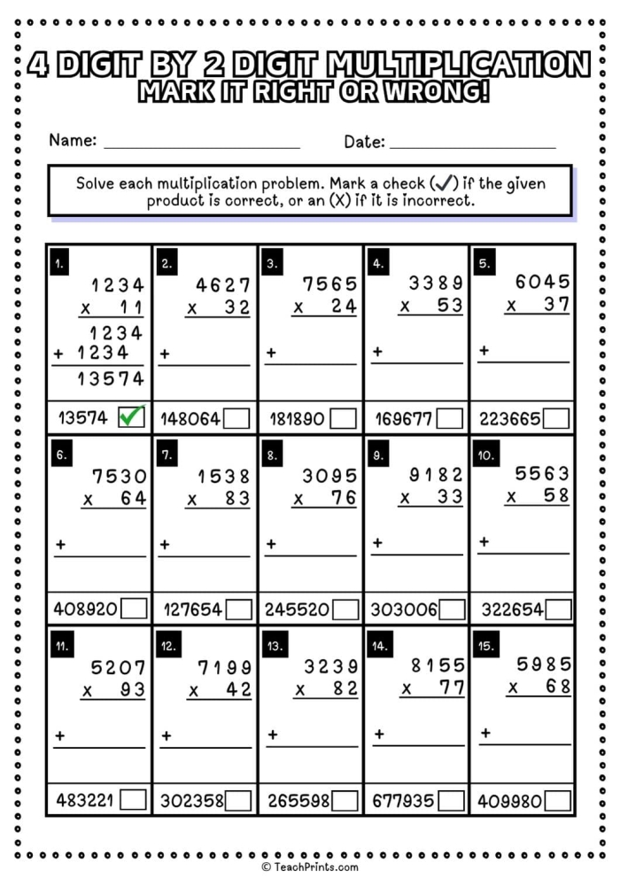 Third grade student solving multiplying by 2 math equations and completing a multiplication chart on a worksheet
