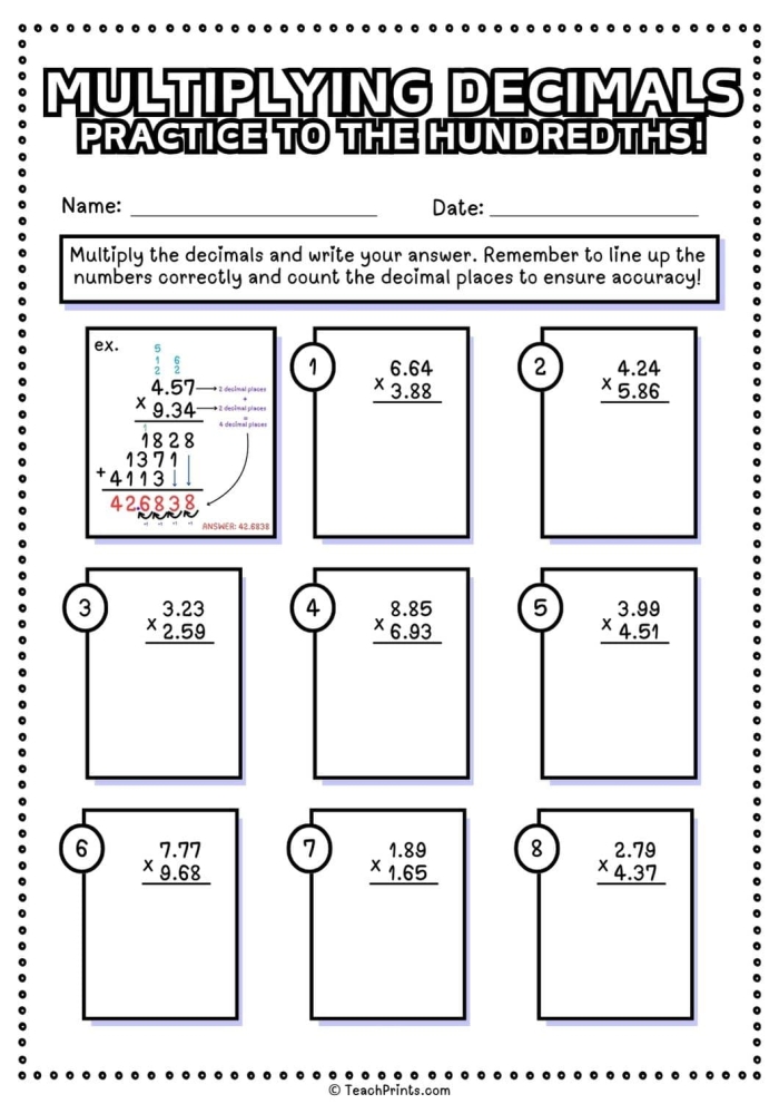 Multiplying Decimals Worksheet for Mixed Operations Review Worksheet for practicing multiplication of decimals with word problems for fifth graders