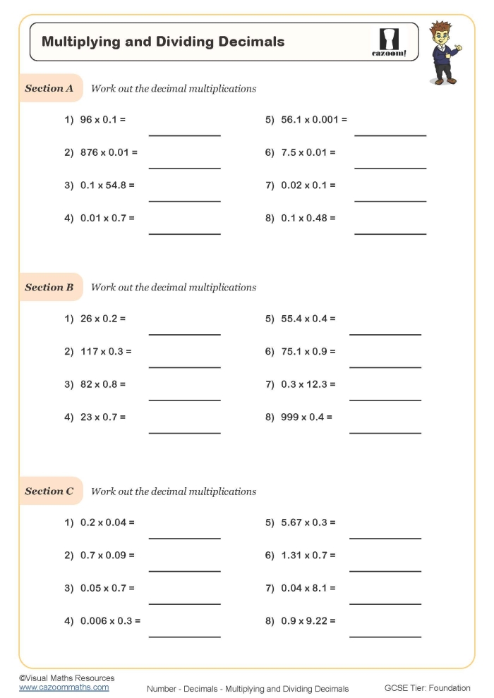 Fifth grade students learning how to multiply decimal numbers using step-by-step instructions and practice problems