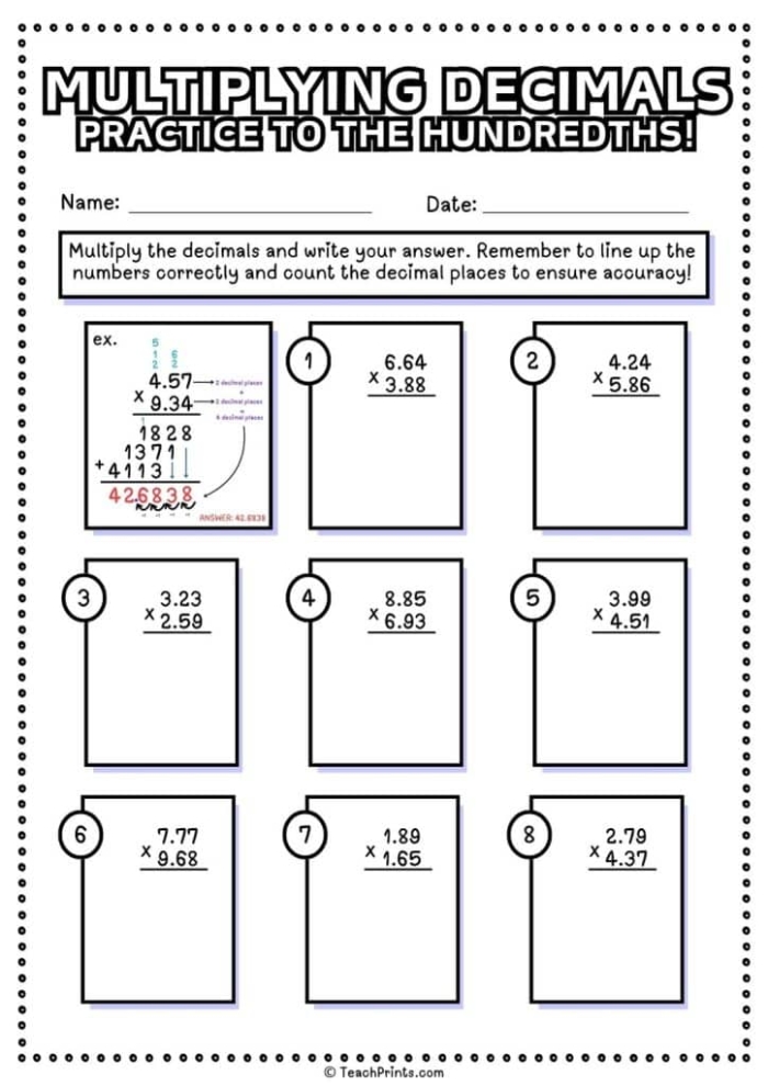 Worksheet for fifth graders on multiplying decimals with problem-solving exercises
