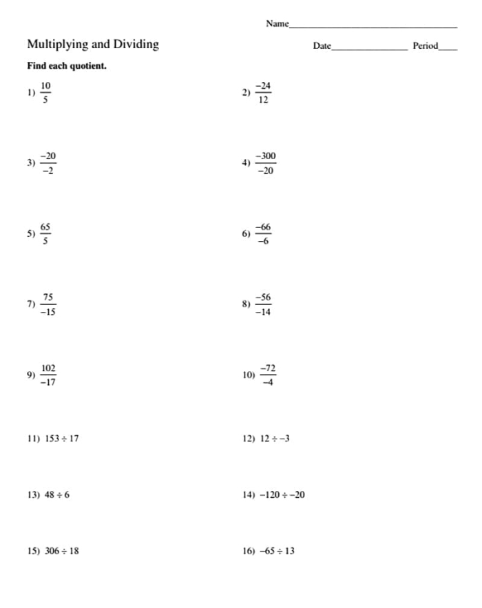 Seventh grade math worksheet featuring practice problems on multiplying and dividing integers with an earth and space science theme