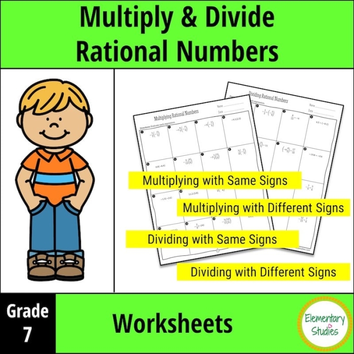 Multiplying and Dividing Rational Numbers Worksheet - Image 12 Worksheet for practicing multiplication and division of rational numbers for seventh graders