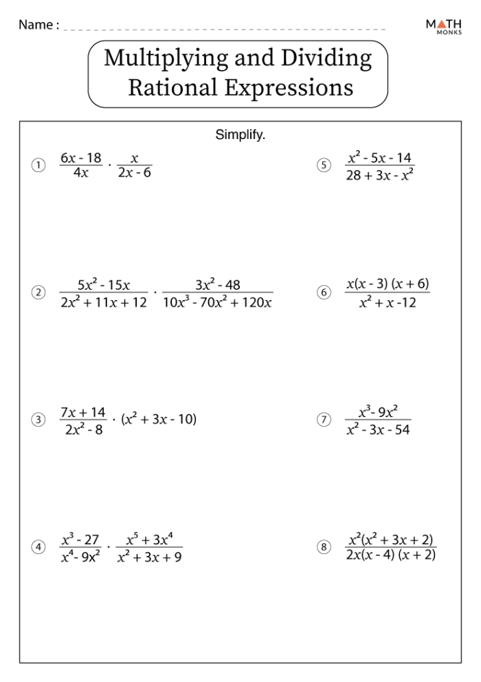 Multiplying and Dividing Rational Numbers Worksheet for Grade 7 Worksheet for practicing multiplication and division of rational numbers for seventh graders