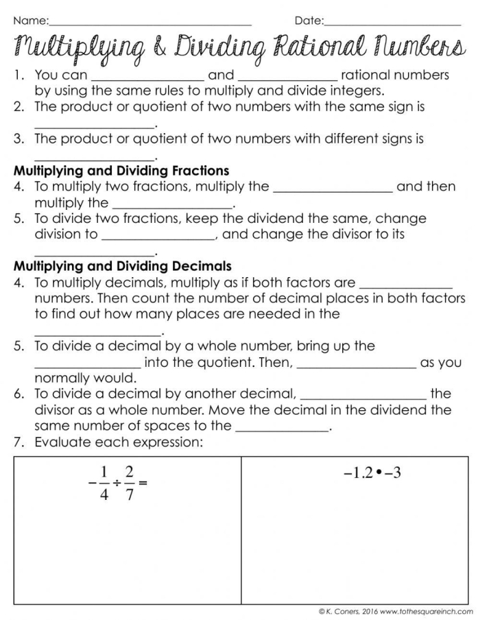 Seventh-grade multiplication and division of rational numbers practice worksheet 21 Worksheet featuring exercises on multiplying and dividing rational numbers for seventh graders