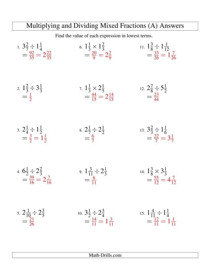 Seventh-grade worksheet for practicing rational number operations including fractions and decimals Worksheet featuring exercises on multiplying and dividing rational numbers for seventh graders