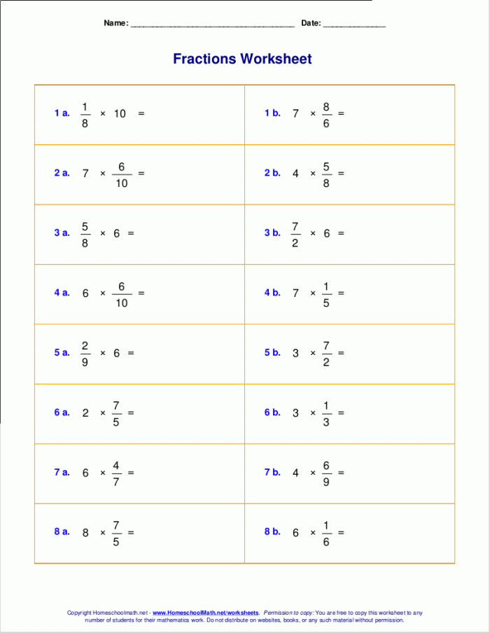 Fourth grade student completing a worksheet on multiplying fractions by whole numbers